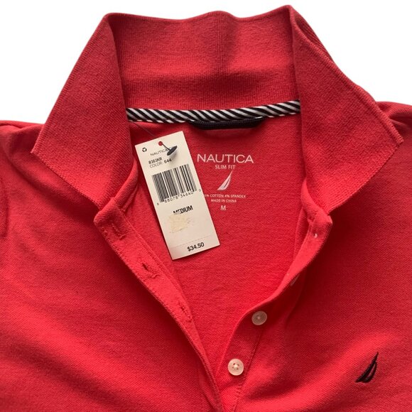 Nautica Slim Fit Womens Red Polo Top- Short Sleeve Collared Shirt- Med- NWT - Picture 8 of 9